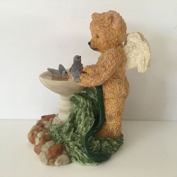 Teddy Angels Bruin & Bluebirds NURTURE & NATURE Birdbath & Birds Figurine 4" - Picture 5 of 11